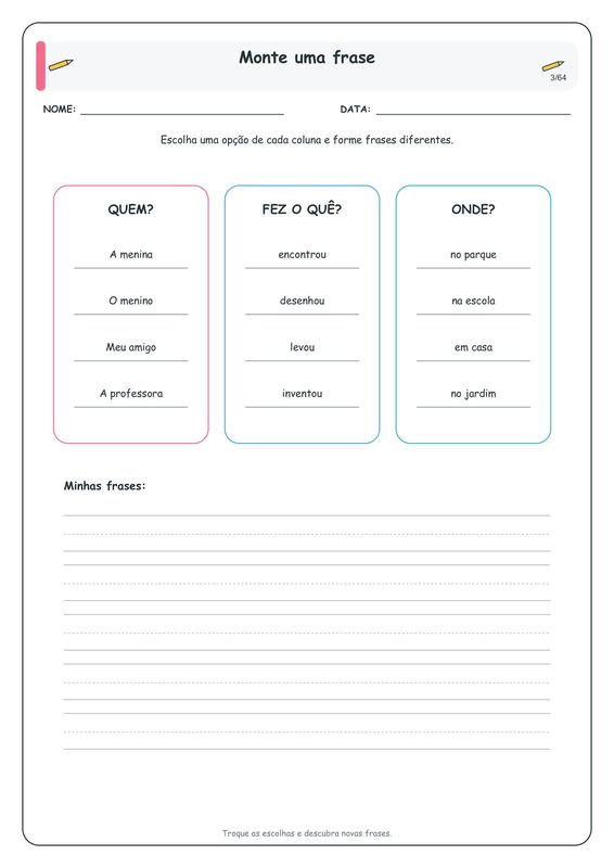Exemplo de atividade: Produção de pequenos textos